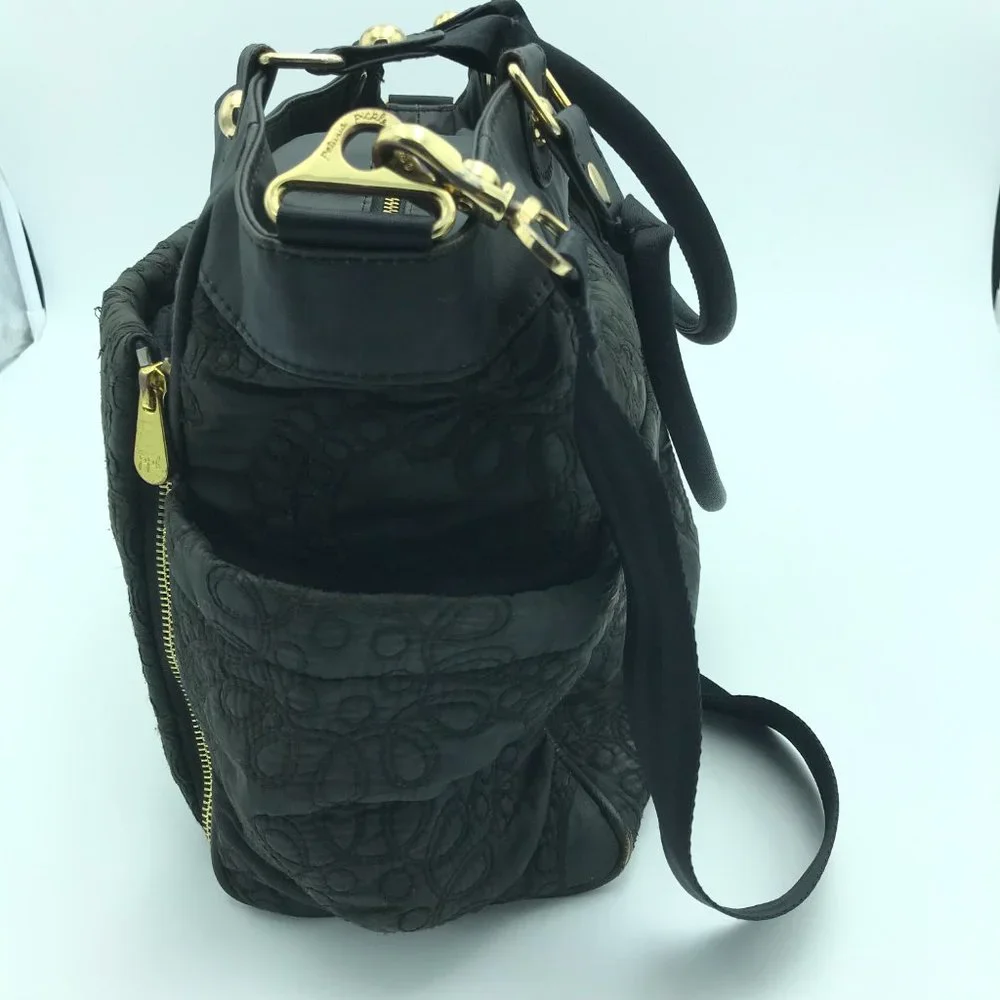 Petunia Pickle Bottom Black Quilted Floral-Embossed Diaper Bag